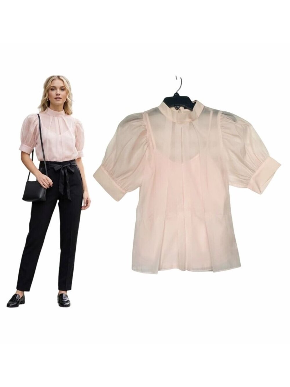 ❤️One twelfth Womens blouse Top Sz S Short Sleeve Glitter Peach Plaid Lined New
